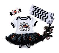Costume Completo Bambina Baby Streghetta - Set 4 Pezzi per Halloween e Carnevale, Include Vestito Maniche Corte, Calze, Diadema e Accessori per Festa Scolastica e Party a Tema 0-24 mesi