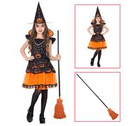 COSTUME CON ACCESSORI STREGA CAPPELLO SCOPA STORTA TRAVESTIMENTO HALLOWEEN 5/7