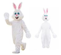 Costume Coniglio Pasquale Bambini 2-7 Anni Completo 3 Pezzi con Tuta Intera, Maschera a Orecchie e Guanti Costume Mascotte Divertenti Abito Pasquali per Carnevale Halloween Festa e SpettacoliBianco