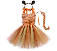 Costume Cosplay Animale per Bambina Vestire da Compleanno Principessa Mucca Tigre Zebra Leopardo Giraffa Cane Abito in Tulle con Fascia e Coda 3 PZ Vestiti di Carnevale di Natale di Halloween