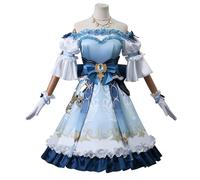 Costume Cosplay Nilou Abito Blu e Bianco con Fiocco Maniche a Sbuffo per Convention Halloween e Carnevale (Femmina,XL)