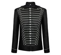 Costume cosplay uomo steampunk batterista sfilata giacca rosso nero argento