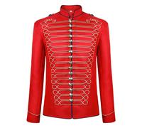 Costume cosplay uomo steampunk batterista sfilata giacca rosso nero argento