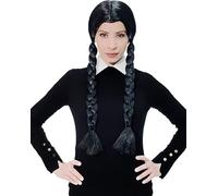 Costume Culture Gotico Ragazza Mercoledì Addams da Donna Nero Trecce Parrucca