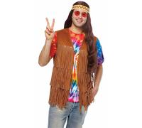 Costume Culture Hippie Frangia Gilet 70s Marrone da Uomo Adulto Halloween 32089