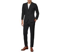Costume da 2 pezzi da uomo Blazer Giacca e pantaloni dal taglio classico Smoking Semplice Petto Elegante in Cotone Lino Leggero Sportivo Tinta unita per Matrimonio Formale Business Party, Nero , L