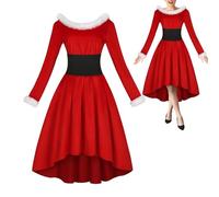 Costume da abito da festa - abito di Natale a maniche lunghe, costume da mascherata di Natale, costume di Natale di lusso da donna, abito da donna signora santa, scollo a V, gioco di ruolo di aiuto di