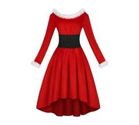 Costume da abito da festa - abito di Natale a maniche lunghe, costume da mascherata di Natale, costume di Natale di lusso da donna, abito da donna signora santa, scollo a V, gioco di ruolo di aiuto di