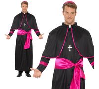 Costume Da Adulto Cardinale Nero Rosa Vescovo Prete Vicario Abito Elegante