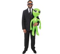 Costume da agente segreto per adulti, giacca nera, pantaloni, cravatta e occhiali da sole con alieno verde gonfiabile, costume completo da uomo, per Halloween, addio al celibato e feste a tema