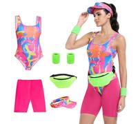 Costume da Allenamento Donna Anni '80, Outfit Anni '80 per Adulti, Body da Bagno per Cosplay di Halloween, Set di Costumi per Coppie (L)