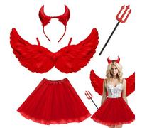 Costume da angelo e diavolo da donna, rosso, gonna tutu, corna del diavolo e a tre punti, decorazione ali del diavolo, ali d'angelo, ali delle fate, costumi di Halloween, carnevale, feste, cosplay,