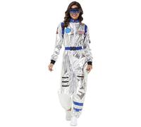 Costume da Astronauta per Aldult Tuta Alieno Argentata Argento Leggero Completo Tute Costumi da Carnevale Donne e Uomo Astronauta Vestito con Cerniera per Halloween Carnevale Festa di Travestimento