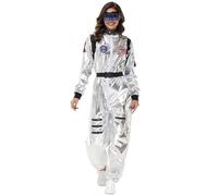 Costume da Astronauta per Aldult Tuta Alieno Argentata Argento Leggero Completo Tute Costumi da Carnevale Donne e Uomo Astronauta Vestito con Cerniera per Halloween Carnevale Festa di Travestimento