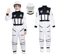 Costume da Astronauta per Bambini Set da Gioco di Ruolo di Halloween Pilota Tuta Spaziale Bianca per Ragazzi e Ragazze Cosplay Costumi (Bianco, 110 (3-4 anni))