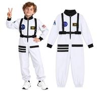 Costume da astronauta per bambini, tuta spaziale per ragazzi e ragazze | Tuta da volo spaziale, cerniera frontale, cinghie con fibbia, polsini elastici, giorno della carriera, feste spaziali