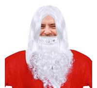 Costume da Babbo Natale bianco deluxe con parrucca e barba set Natale Halloween