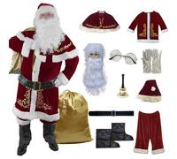 Costume da Babbo Natale con Stampa Dorata, in Poliestere, 1 set/12 Pezzi, per Adulti, Rosso e Bianco, Comodo Costume di Natale per Feste di e Cosplay, XL