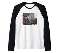 Costume da Babbo Natale da Motociclista per Gli Amanti dell'officina e del Natale Maglia con Maniche Raglan