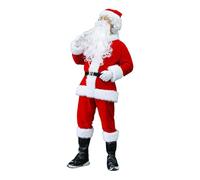 Costume da Babbo Natale da uomo, cosplay, 9 pezzi | Costume di peluche caldo e confortevole per partecipazione alle celebrazioni ed eventi natalizi