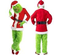 Costume Da Babbo Natale Deluxe Grinch For Adulti Da 7Pezzi Con Maschera For Il Giorno Di Natale Festa In Maschera Ballo In Maschera (Color : A, Size : XL)