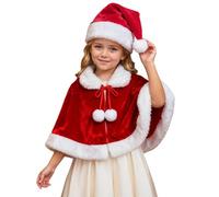 Costume da Babbo Natale per bambine, grazioso cappello da Babbo Natale, scialle in velluto rosso, mantello corto, costumi di Natale, feste in maschera, vestito da Miss Claus