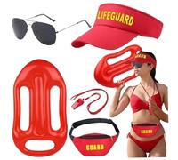 Costume da Bagnino, 5 Pezzi/Set di Accessori per bagnini con Cappello, Pacchetto di Fiamme, Occhiali, Galleggiante e fischio, Costume di Bagnino per Le Donne Vestiti da Festa
