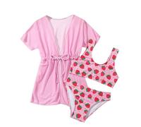 Costume da Bagno 3 Pezzi per Bambina, Costumi da Bagno Bikini Rosa con Stampe Leopardate, Slip da Bagno Bikini da Spiaggia per Bambina Pantaloncini da Nuoto