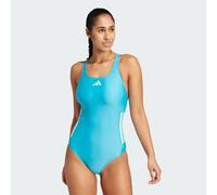 adidas Performance - Costume da bagno ciano lucido/bianco con 3 strisce e scollo a C sulla schiena-Blu W38