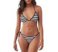 Costume da bagno a due pezzi con stampa a pois arcobaleno in bianco e nero con stampa in bianco e nero, Nero , M