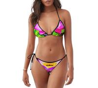 Costume da bagno a due pezzi con stampa di fiori di loto comodo da donna casual abbigliamento da spiaggia estivo attività all'aperto acquat, Nero , S