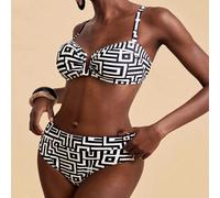 Costume da bagno a due pezzi con stampa su tutto il capo e spacco, adatto per spiaggia e vacanza, taglie comode per donna 0XL,1XL,2XL,3XL,4XLGeometrico,stampa dappertuttoTessuto in maglia
