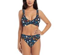 Costume da bagno a due pezzi da donna con stampa di gioco di baseball, costume da bagno modesto da spiaggia
