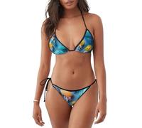 Costume da bagno a due pezzi da donna con stampa medusa colorata comoda abbigliamento da spiaggia casual estivo attività all'aperto in acqua, Nero , M