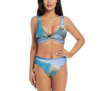 Costume da bagno a due pezzi da donna con stampa orso polare, costume da bagno modesto da spiaggia