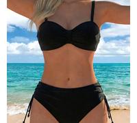Costume da bagno a due pezzi da donna per l'estate, con stampa floreale su tutto il capo, con spalline sottili, adatto per la spiaggia e le vacanze, colore nero L,M,S,XL,XS,XXLColore unicoTessuto