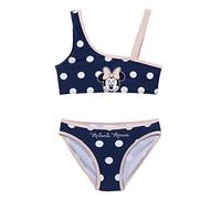 Costume da Bagno a Due Pezzi di Minnie per Bambina - Blu e Rosa - 12 Anni - Tessuto ad Asciugatura Rapida - Stampa con Minnie a Pois Bianchi - Prodotto Originale Ideato in Spagna