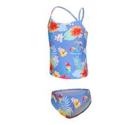 Costume da bagno a due pezzi per bambine e ragazze, costume da bagno hawaiano per ragazze Tankini 5-16 anni, Fiore Pappagallo Blu, 9-10 Anni