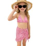 Costume da bagno a due pezzi per ragazze, tankini, bikini con stampa leopardata, top con allacciatura al collo, con slip e copricostume, costume da bagno per adolescenti, ragazze, estivo, spiaggia