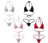 Costume da bagno a due pezzi sexy brasiliano Bikini Slim Perizoma Tanga Set Lingerie Swimwear da Spiaggia Micro Mini Bra Triangolo + Perizoma con Spago Backless Bikini Donna, 4set Multicolore A,