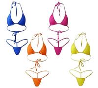 Costume da bagno a due pezzi sexy brasiliano Bikini Slim Perizoma Tanga Set Lingerie Swimwear da Spiaggia Micro Mini Bra Triangolo + Perizoma con Spago Backless Bikini Donna, 4set multicolore B,