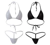 Costume da bagno a due pezzi sexy brasiliano Bikini Slim Perizoma Tanga Set Lingerie Swimwear da Spiaggia Micro Mini Bra Triangolo + Perizoma con Spago Backless Bikini Donna, 2set (nero + bianco),
