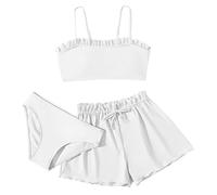 Costume da bagno a tre pezzi per bambine con slip bikini solido, bianco, 12-14 anni