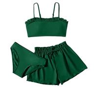 Costume da bagno a tre pezzi per bambine con slip bikini solido, verde, 14-16 anni