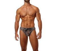 Costume da bagno a triangolo da uomo con motivo leopardato per feste in spiaggia e incontri al mare, costumi da bagno versatili per tutte le stagioni, marrone, XL