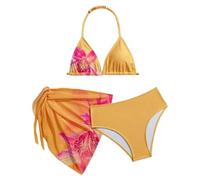 Costume da Bagno Adolescente per Ragazza 3 Pezzi Top Bikini Triangolo Floreale Slip e Gonna da Nuoto con Stampa Floreale Set Elegante Pratico per Spiaggia Piscina Attività Acquatiche, Giallo #1, 7-8