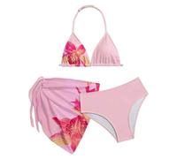 Costume da Bagno Adolescente Ragazza 3 Pezzi Top Bikini Triangolo Floreale Slip e Gonna Nuoto Stampa Floreale Set Stiloso Pratico per Spiaggia Piscina Uscite Acquatiche, 7-8 Anni