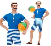 Costume Da Bagno Anni '20 + Cappello Costume Elegante Da Uomo Nuovo Per Spiaggia