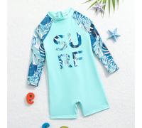 Costume da bagno Baby Boy per l'estate, in una sola pezza con collo in piedi, stampa lettera e patchwork a fantasia di piante 9-12M,12-18M,18-24M,2-3YAnimale,Fumetto,Lettere,PianteTessuto in maglia