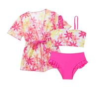 Costume da Bagno Bambina 3 Pezzi con Copricostume Floreale Stampa Cartoni Animati Bikini Bimba Mare Piscina Estate Set Estivo per Bambine 3 4 5 6 7 8 9 10 Anni Comodo Traspirante Simpatico (6Y)
